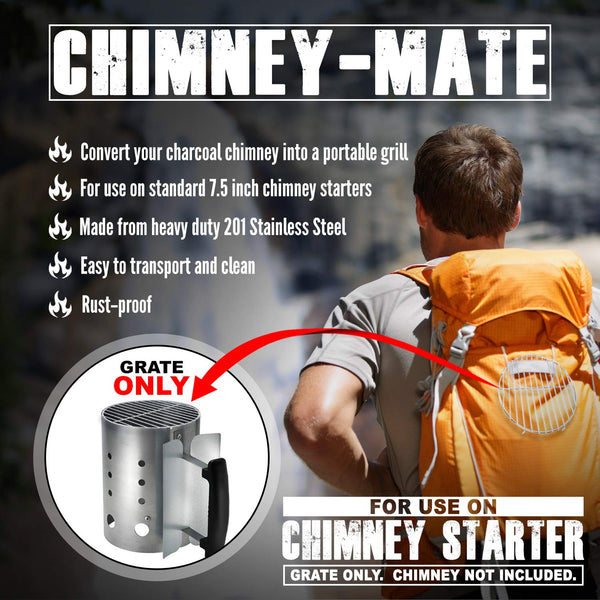 Chimney-Mate Charcoal Starter Grill Grate for Sous Vide- Turn Your Charcoal Chimney Into A Portable Grill- Fits On Top Of Most 7.5 Inch Diameter Chimneys - Portable Camping Grill Grate- 201 Stainless Steel